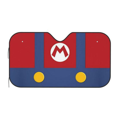 Mario Car Sun Shade Super Mario Suit Detail Pattern Winshield Sun Shade Blue Red