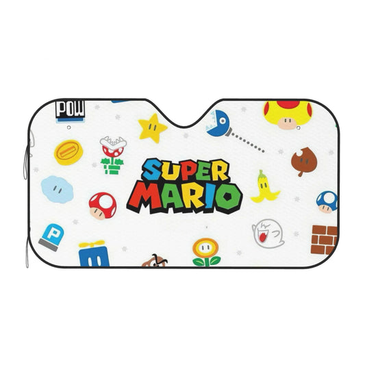 Mario Car Sun Shade Super Mario Game Items Pattern Winshield Sun Shade White