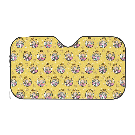 Mario Car Sun Shade Princess Peach All Poses Pattern Winshield Sun Shade Yellow