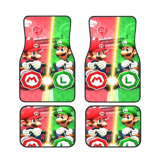 Mario Car Mats Mario And Luigi Fight In Mario Cart Car Floor Mats Red Green