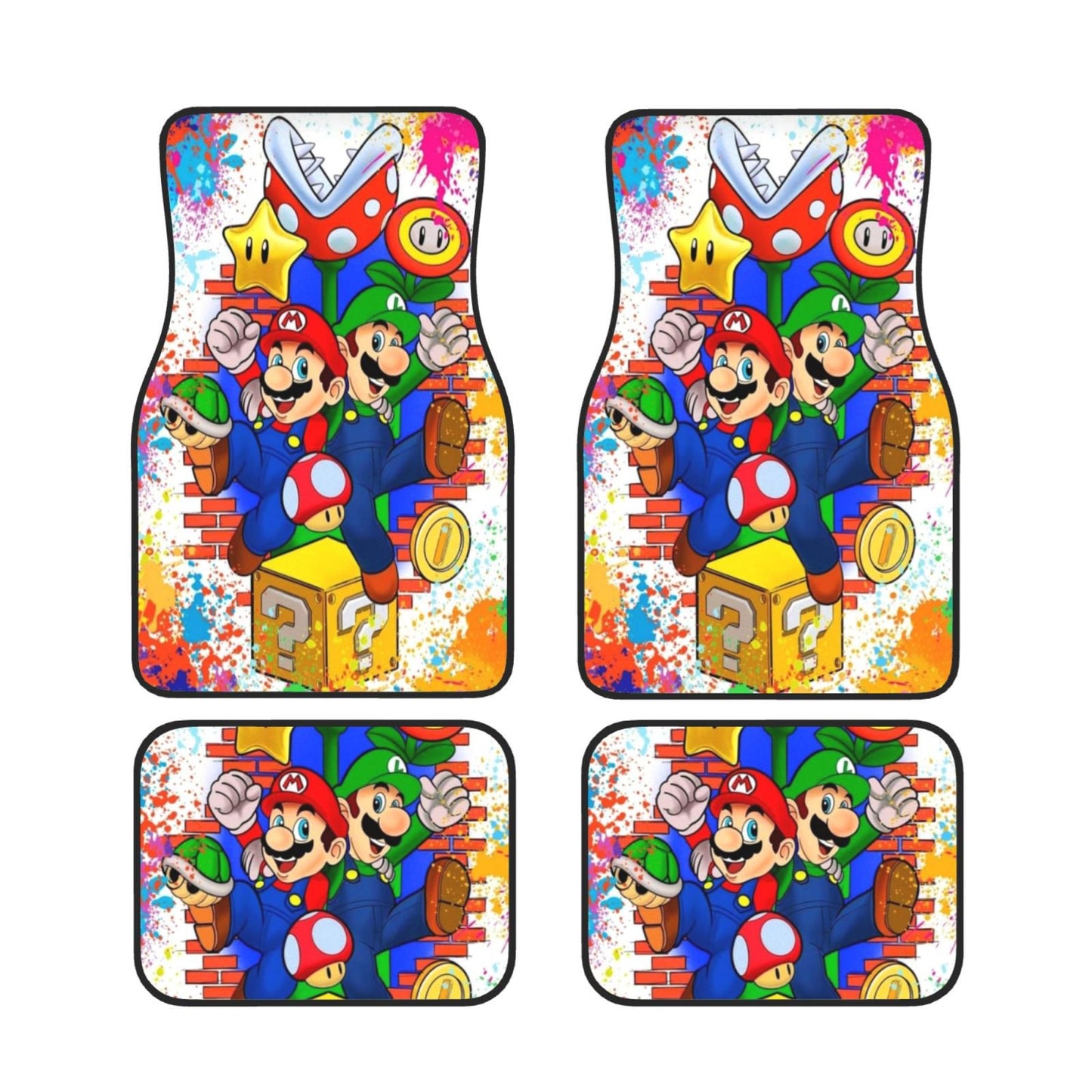 Mario Car Mats Mario And Luigi Question Box Flower Pattern Car Floor Mats Colorful