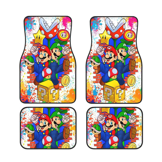 Mario Car Mats Mario And Luigi Question Box Flower Pattern Car Floor Mats Colorful
