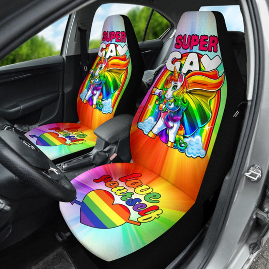 LGBT Car Seat Covers Unicorn Super Gay Love Yourself Seat Covers Colorful