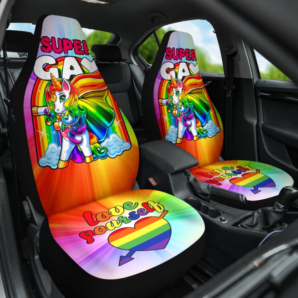 LGBT Car Seat Covers Unicorn Super Gay Love Yourself Seat Covers Colorful