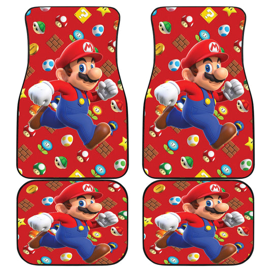 Mario Car Mats Mario Running Game Items Pattern Car Floor Mats Red