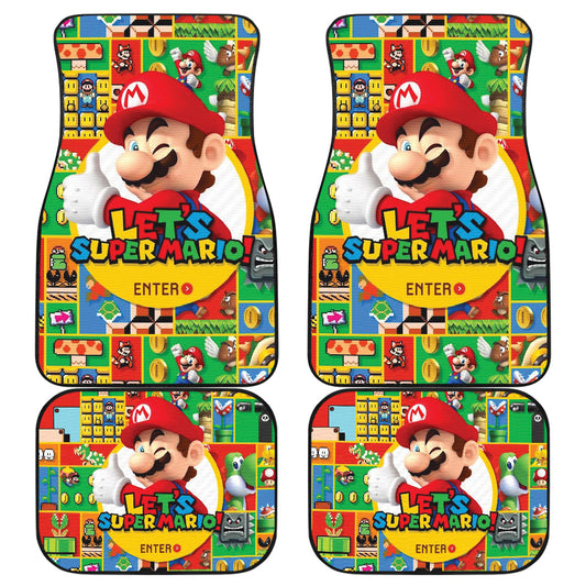 Mario Car Mats Let's Play Super Mario Game Items Pattern Car Floor Mats Colorful