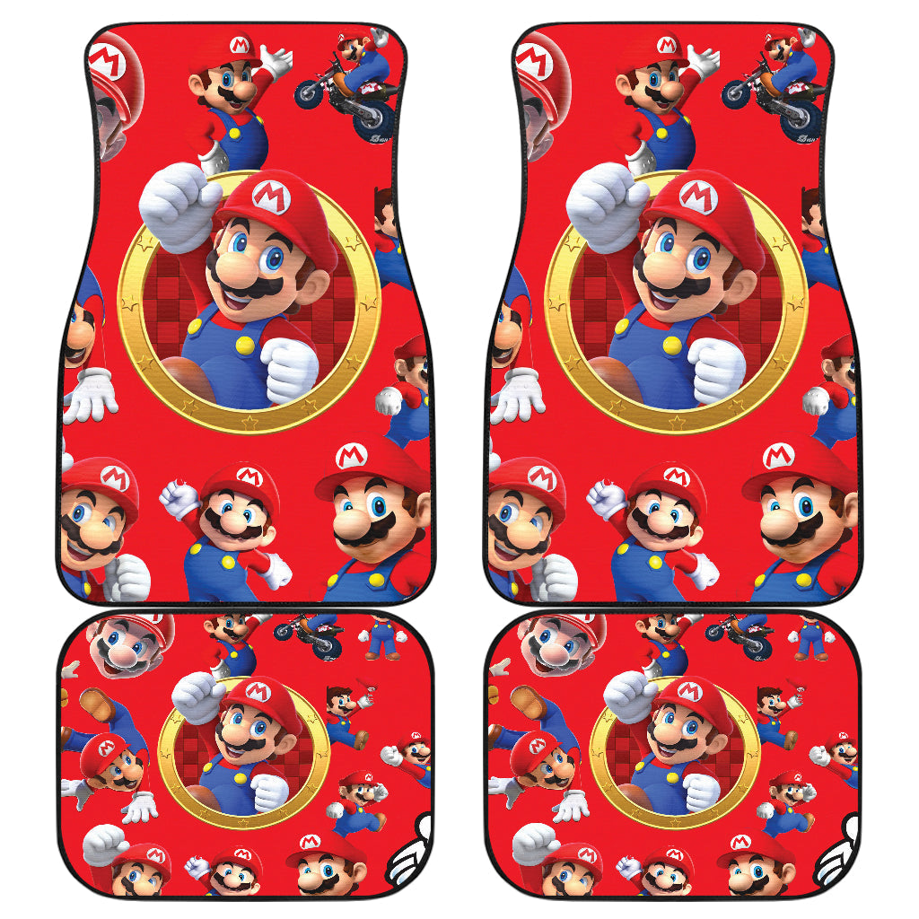 Mario Car Mats Mario All Poses Pattern And Graphic Car Floor Mats Red