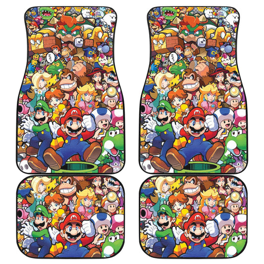 Mario Car Mats All Of Super Mario Bros Characters Doodle Pattern Car Floor Mats Colorful