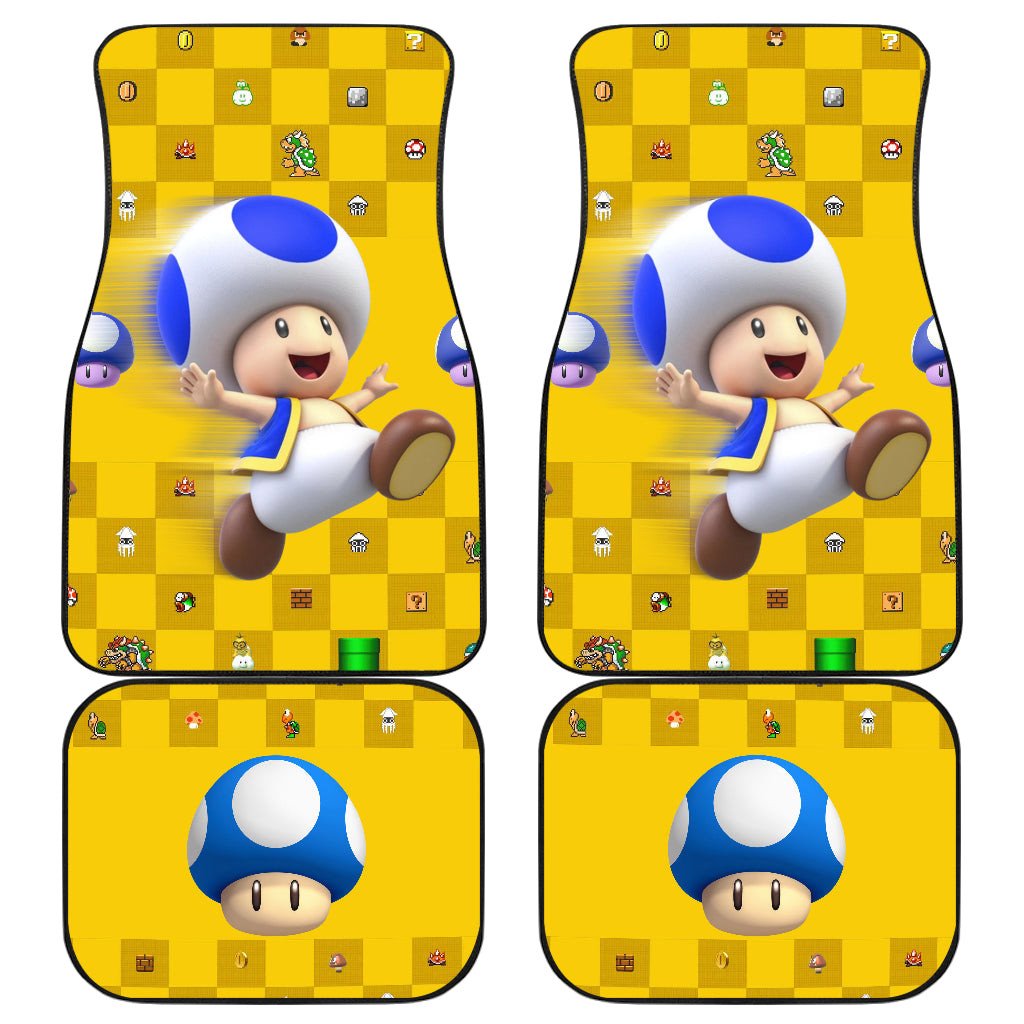 Mario Car Mats Cute Blue Toad On The Run Game Items Pattern Car Floor Mats Yellow