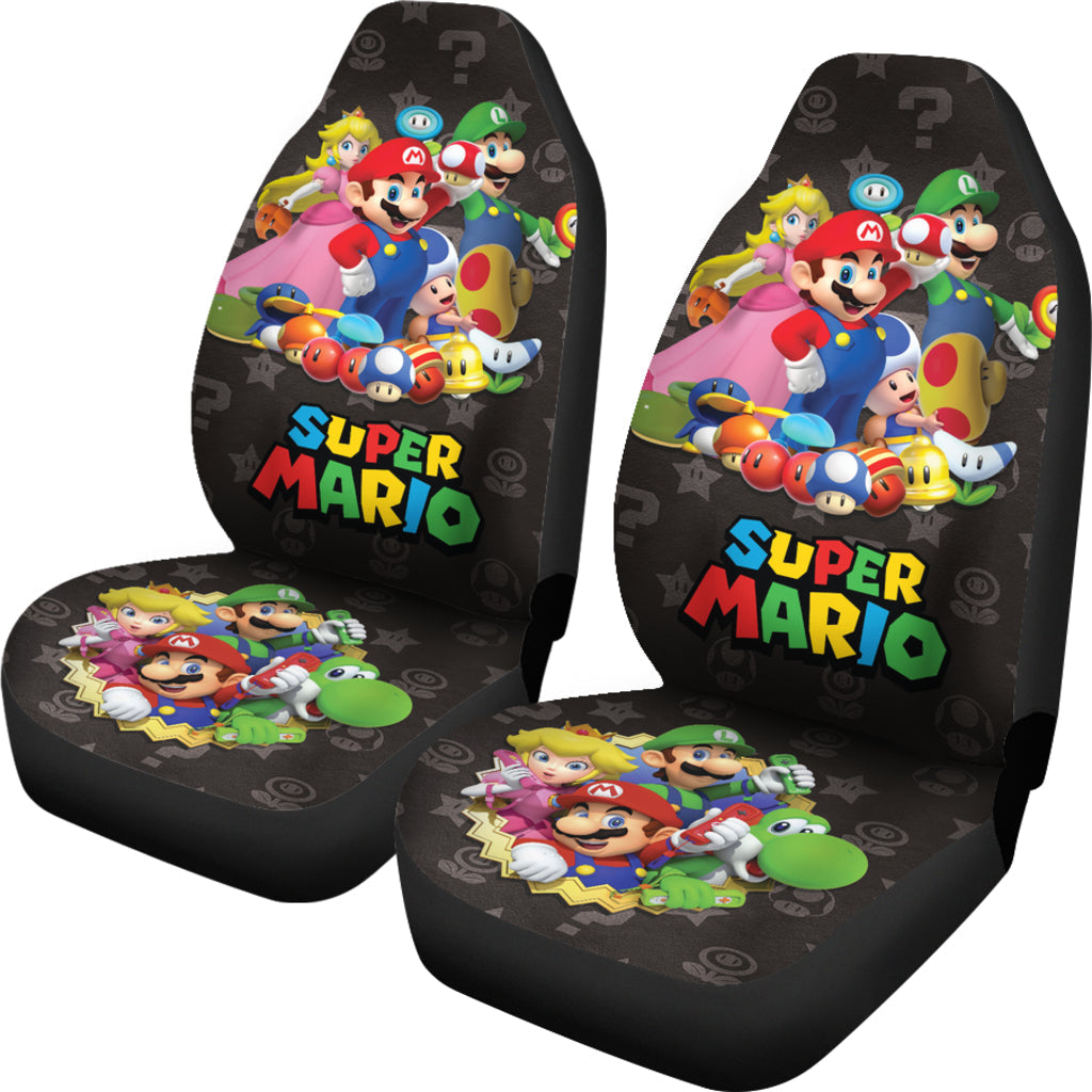 Mario Car Seat Covers Super Mario Characters Graphic Seat Covers Black