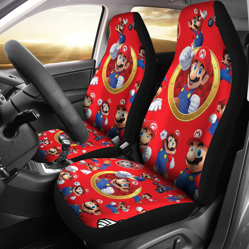 Mario Car Seat Covers Super Mario Character Poses Pattern Seat Covers Red