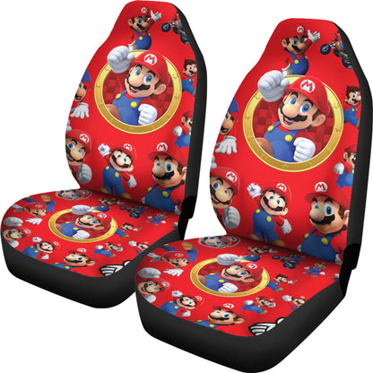 Mario Car Seat Covers Super Mario Character Poses Pattern Seat Covers Red