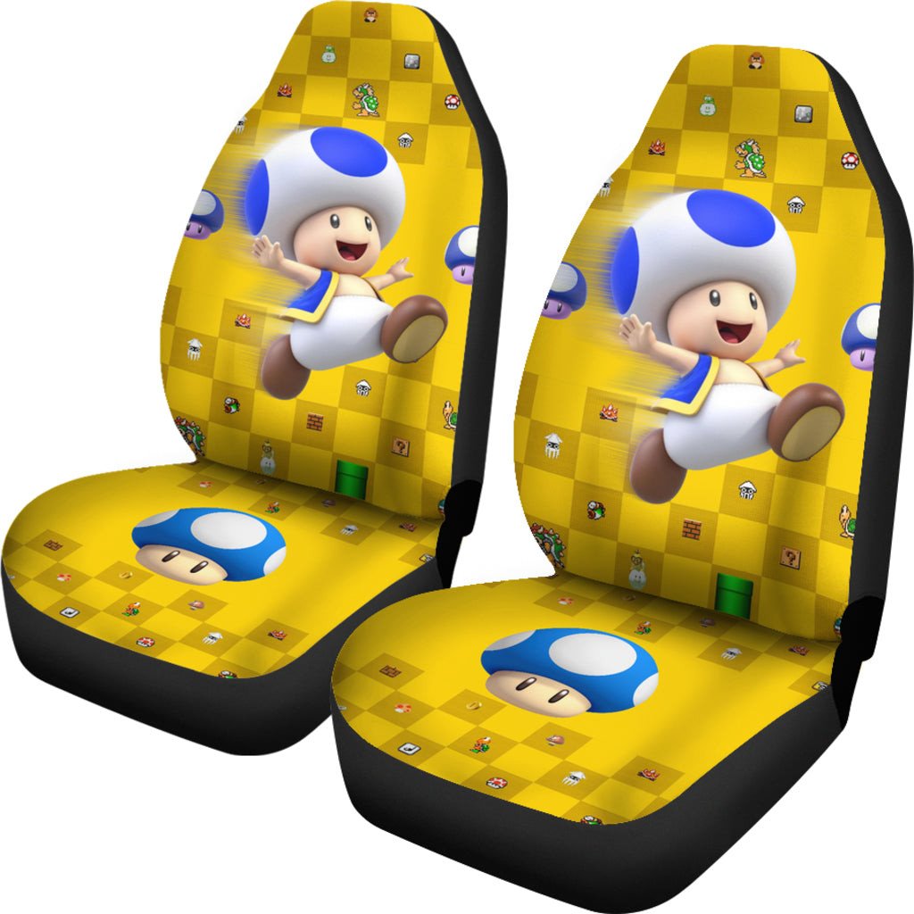 Mario Car Seat Covers Mini Mushroom Game Items Pattern Seat Covers Yellow