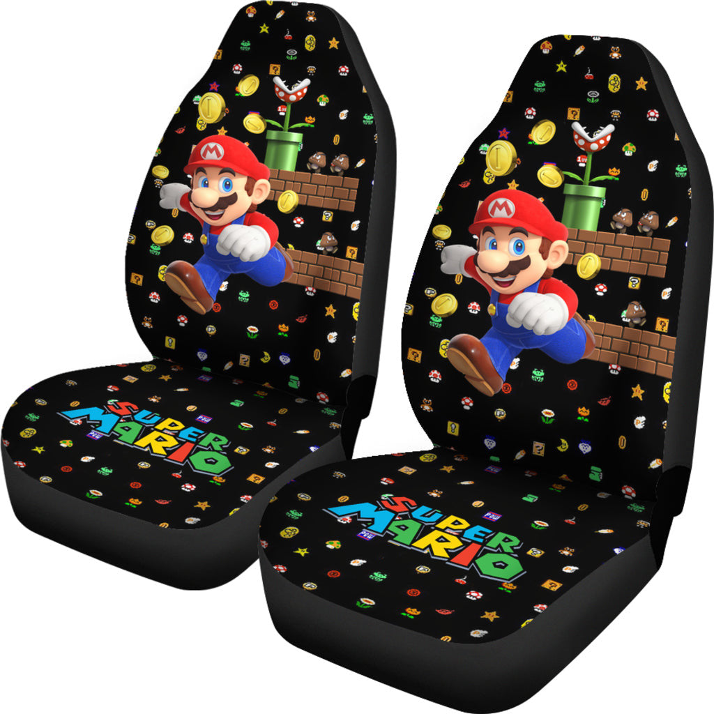 Mario Car Seat Covers Mario And Game Items Pattern Seat Covers Black