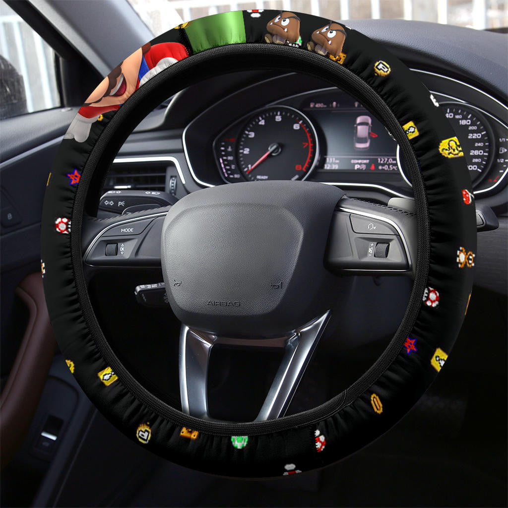 Mario Steering Wheel Cover Super Mario And Game Items Driving Wheel Cover Black