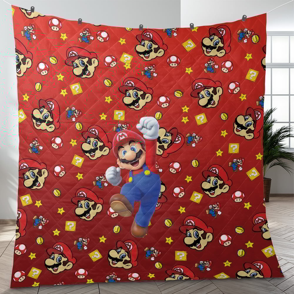 Mario Quilt Mario Graphic Mushroom Star Coin Pattern Quilt Red