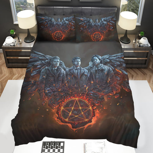 Supernatural Bedding Set Supernatural Characters Stone Sculpture Duvet Covers Black Unique Gift