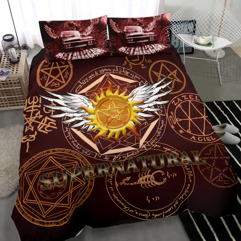 Supernatural Bedding Set Supernatural Symbol Sam Dean Winchester Duvet Covers Brown Unique Gift