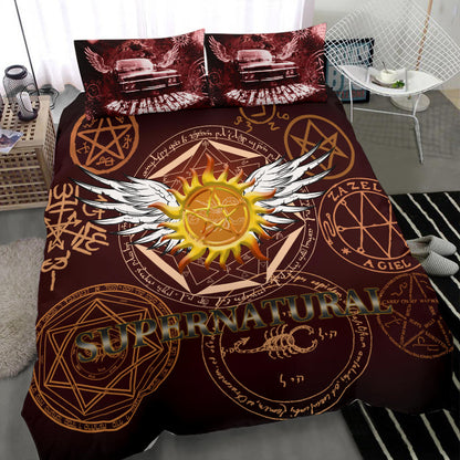 Supernatural Bedding Set Supernatural Symbol Sam Dean Winchester Duvet Covers Brown Unique Gift