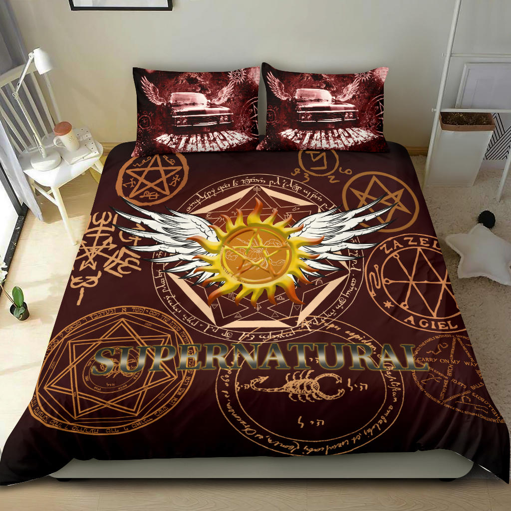 Supernatural Bedding Set Supernatural Symbol Sam Dean Winchester Duvet Covers Brown Unique Gift