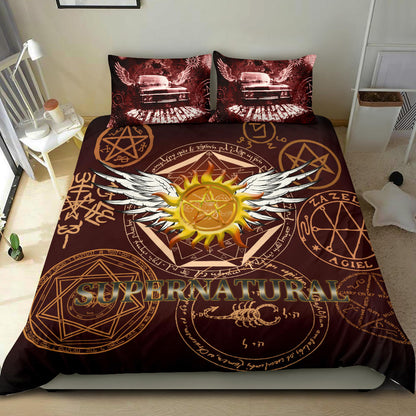 Supernatural Bedding Set Supernatural Symbol Sam Dean Winchester Duvet Covers Brown Unique Gift