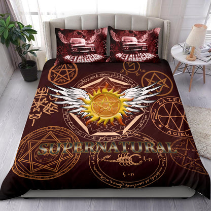 Supernatural Bedding Set Supernatural Symbol Sam Dean Winchester Duvet Covers Brown Unique Gift