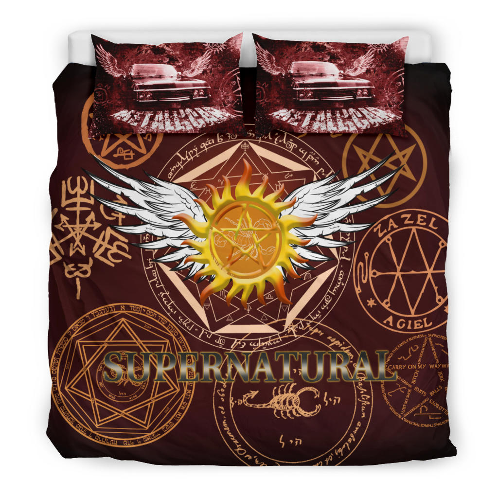 Supernatural Bedding Set Supernatural Symbol Sam Dean Winchester Duvet Covers Brown Unique Gift