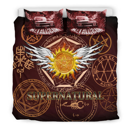 Supernatural Bedding Set Supernatural Symbol Sam Dean Winchester Duvet Covers Brown Unique Gift