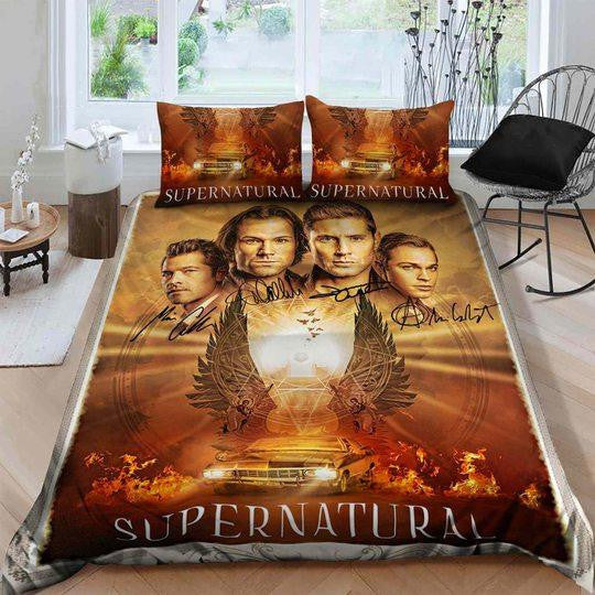 Supernatural Bedding Set Supernatural Symbol Characters Car Duvet Covers Orange Unique Gift