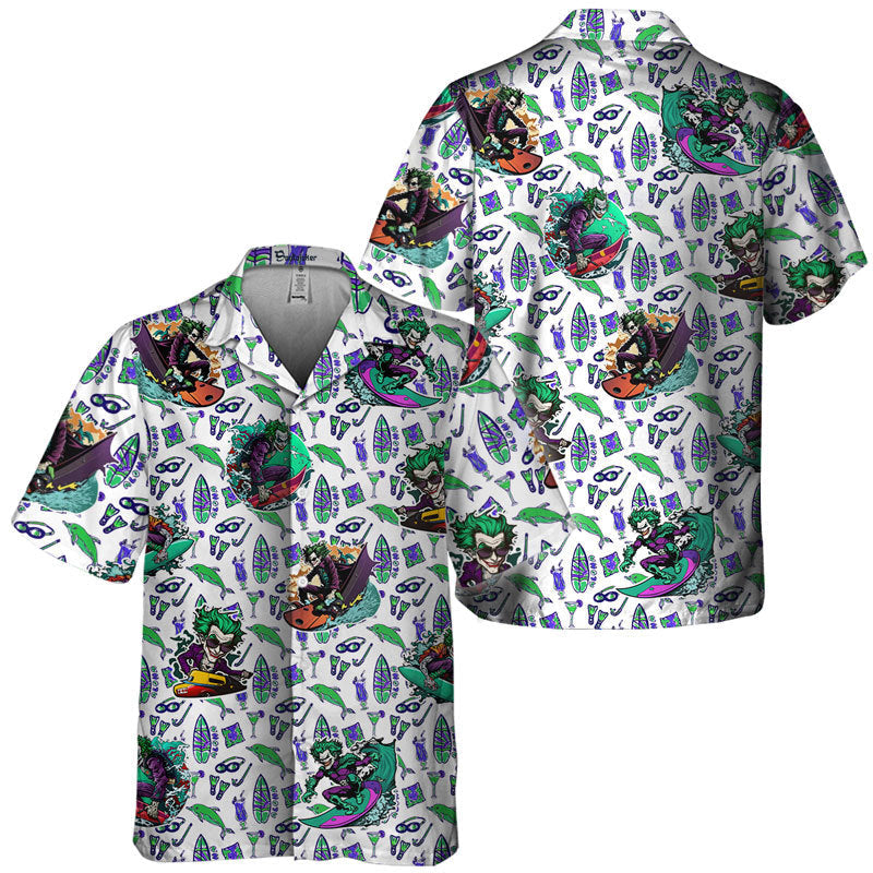 Joker Hawaii Shirt DC Joker Surfboarding Tropical Summer Hawaiian Shirt White Green Unisex