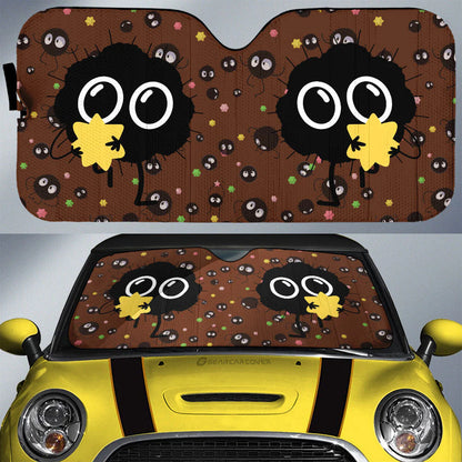 SGhibli Car Sun Shade Susuwatari With Star Pattern Winshield Sun Shade Brown