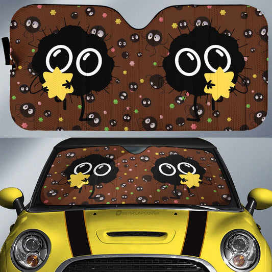 SGhibli Car Sun Shade Susuwatari With Star Pattern Winshield Sun Shade Brown