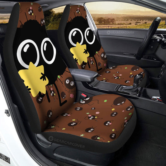 SGhibli Car Seat Covers Susuwatari With Star Graphic Seat Covers Black Brown