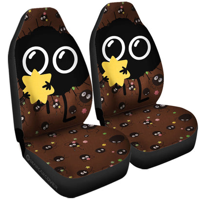 SGhibli Car Seat Covers Susuwatari With Star Graphic Seat Covers Black Brown