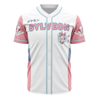 PKM Baseball Jersey PKM Fairy Type Sylveon Graphic Jersey Shirt Pink White Unisex