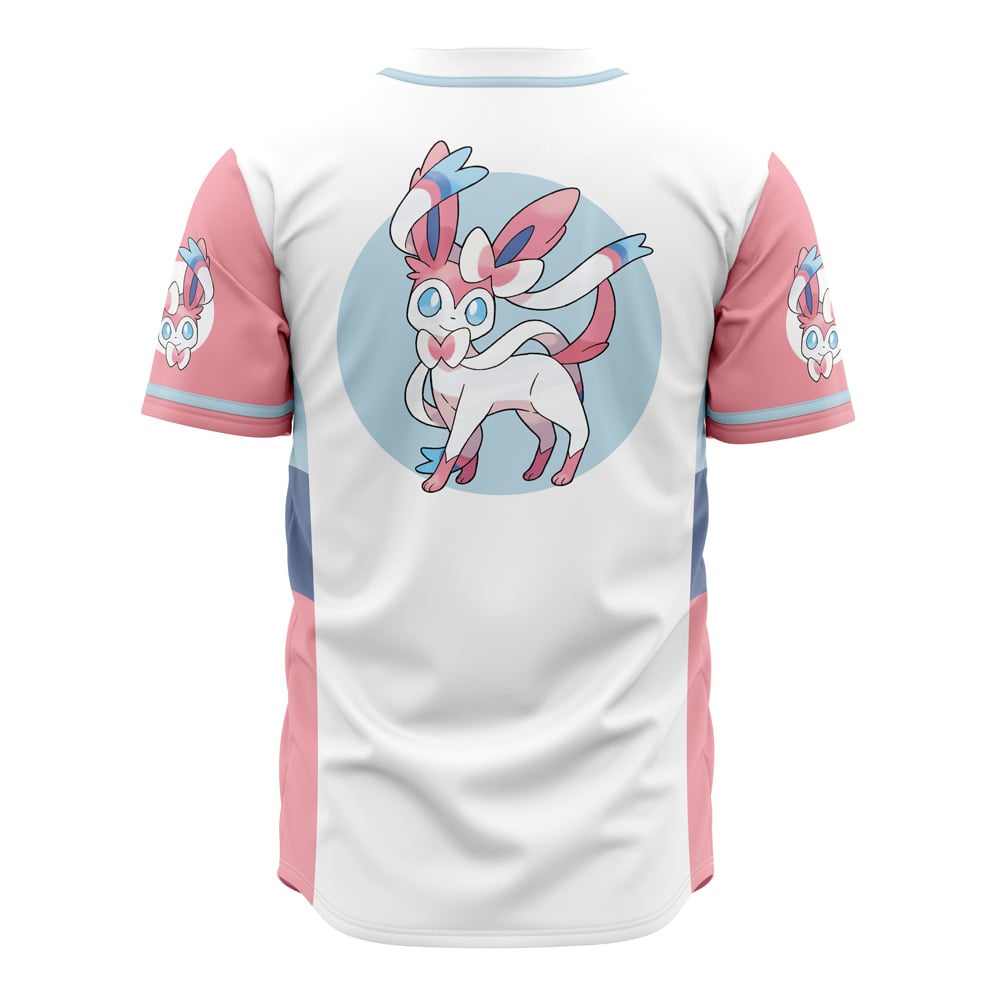 PKM Baseball Jersey PKM Fairy Type Sylveon Graphic Jersey Shirt Pink White Unisex