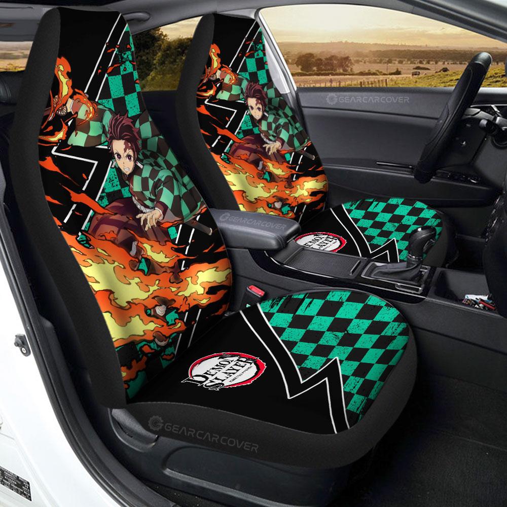 Demon Slayer Car Seat Covers Tanjiro Sun Breathing Clothes Pattern Seat Covers Black Green