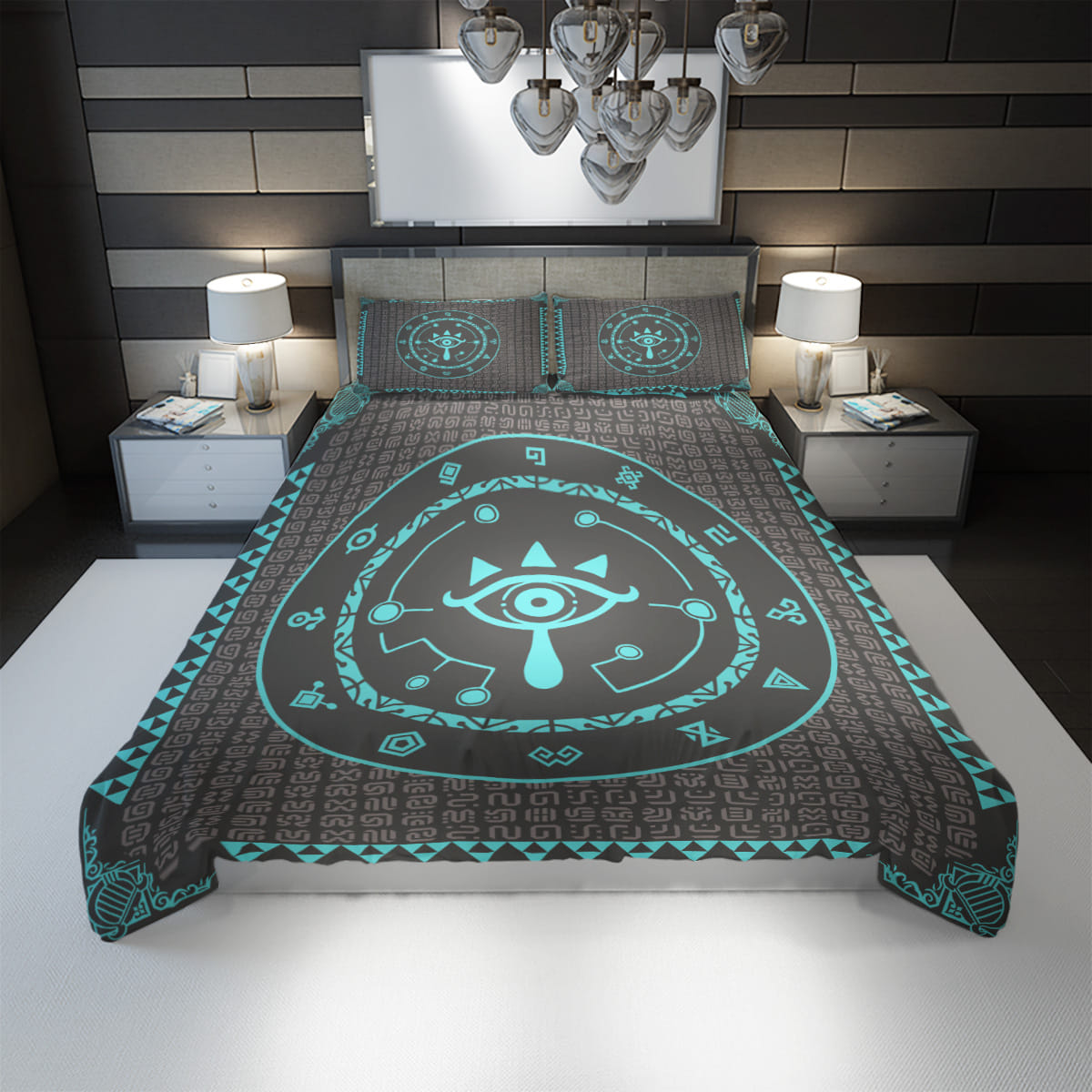 The Legend Of Zelda Bedding Set Sheikah Eye Symbol Tri-force Pattern Duvet Covers Black Blue Unique Gift