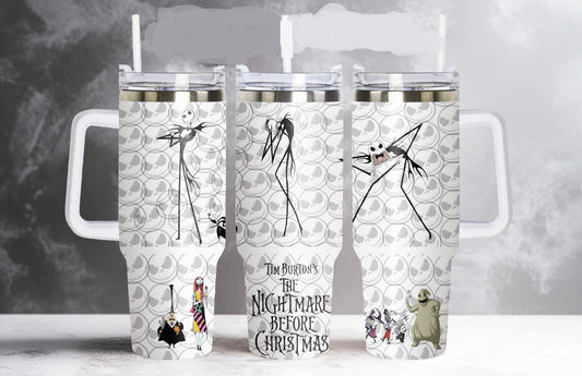 TNBC 40 Oz Tumbler Jack Skellington Face Pattern Tumbler 40 Oz Black White