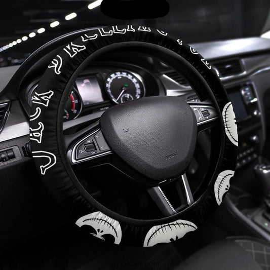 TNBC Steering Wheel Cover Jack Skellington Faces Pattern Driving Wheel Cover Black White