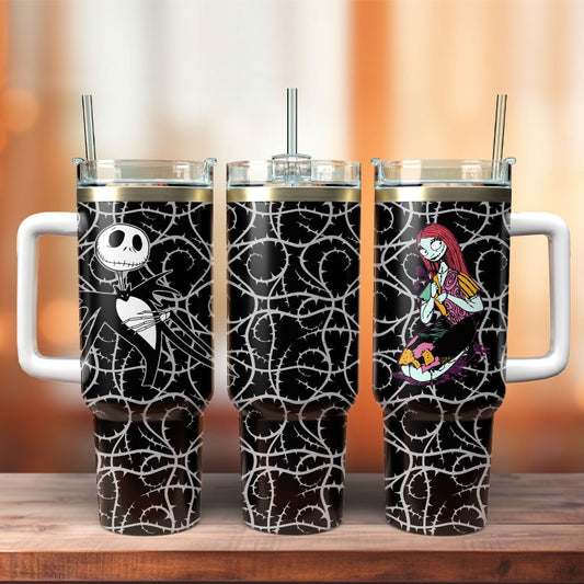 TNBC 40 Oz Tumbler Jack And Sally Thorn Pattern Tumbler 40 Oz Black