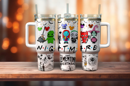 TNBC 40 Oz Tumbler Nightmare Characters Halloween Pattern Tumbler 40 Oz Colorful