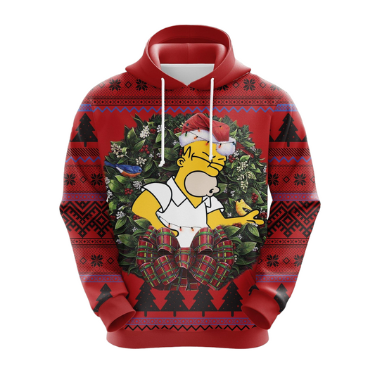 The Sympsons Hoodie Homer Simpson Christmas Pattern Hoodie Red Unisex