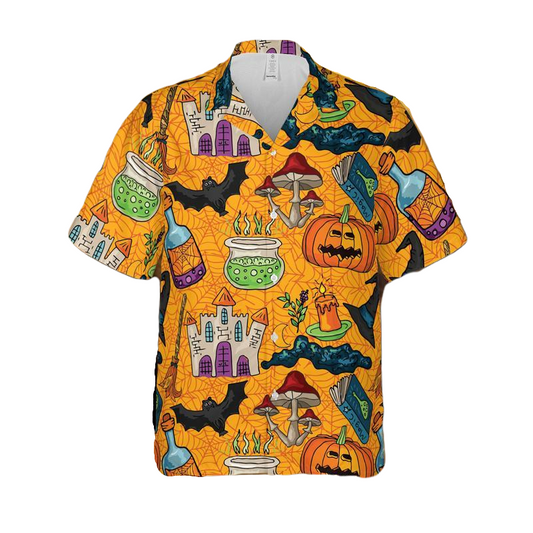 Halloween Hawaii Shirt The Witch’s Castle Halloween Hawaiian Shirt Orange Unisex