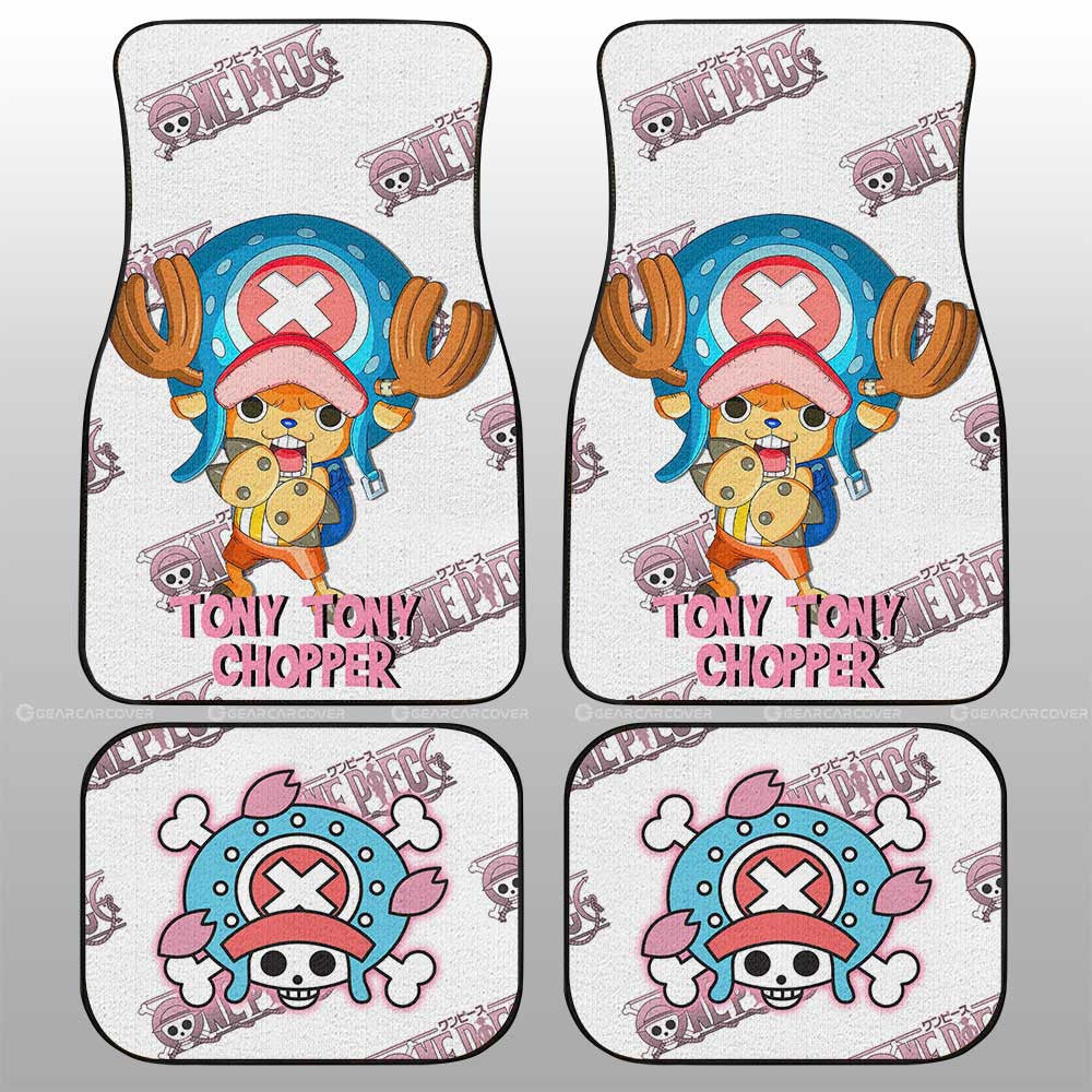 One Piece Car Mats One Piece Tony Tony Chopper Graphic Jolly Roger Symbol Car Floor Mats White Pink