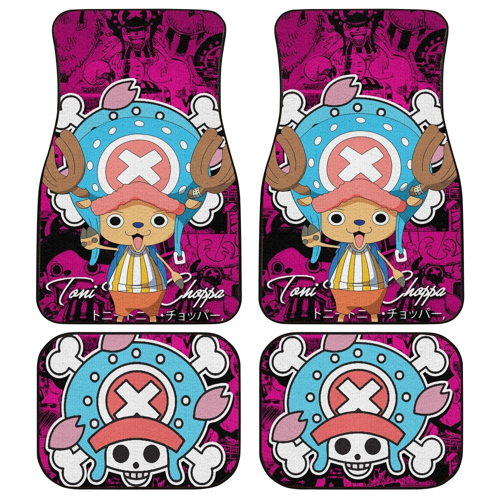 One Piece Car Mats Tony Tony Chopper Graphic Manga Pattern Jolly Roger Symbol Car Floor Mats Pink Blue