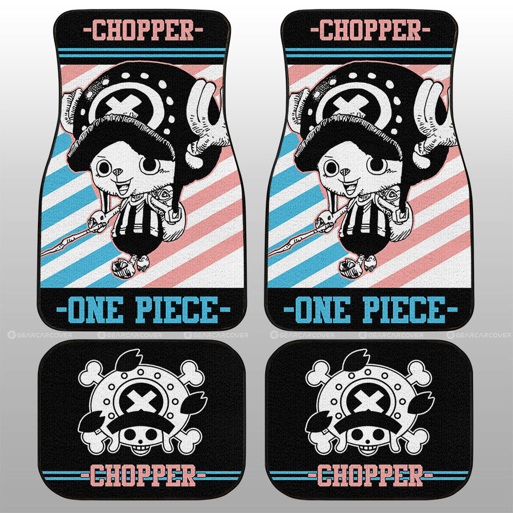 One Piece Car Mats Tony Tony Chopper Graphic Jolly Roger Symbol Car Floor Mats Blue Pink