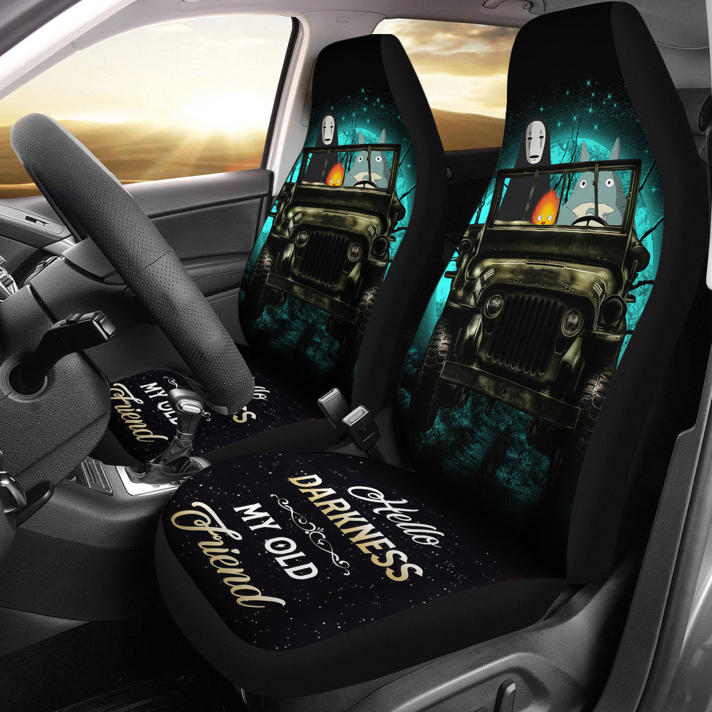 SGhibli Car Seat Covers Totoro And No Face Hello Darkness My Old Friend Seat Covers Black