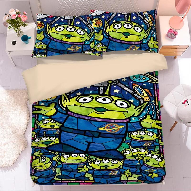 Toy Story Bedding Set DN The Three Eyes Aliens Stained Glasses Pattern Duvet Covers Blue Green Unique Gift