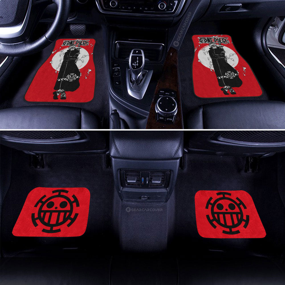 One Piece Car Mats Cool Trafalgar Law Graphic Heart Pirate Symbol Car Floor Mats Red Black